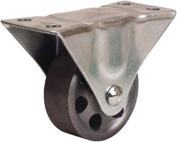 Hamilton - 2-1/2" Diam x 1" Wide x 3-1/4" OAH Top Plate Mount Rigid Caster - Cast Iron, 200 Lb Capacity, Plain Bore Bearing, 2-1/4 x 4-1/2" Plate - Benchmark Tooling