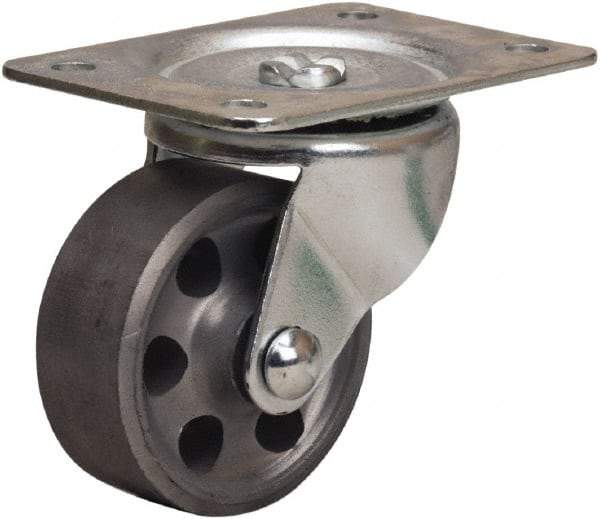 Hamilton - 2-1/2" Diam x 1" Wide x 3-1/4" OAH Top Plate Mount Swivel Caster - Cast Iron, 200 Lb Capacity, Plain Bore Bearing, 2-1/4 x 4-1/2" Plate - Benchmark Tooling