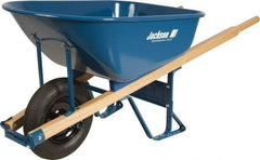 Jackson Professional Tools - 6 Cu Ft Capacity Wheelbarrow with 15" Flat Free Wheel - Wood Handle, 58-3/4" Long x 25-1/2" Wide x 27" High, Blue - Benchmark Tooling