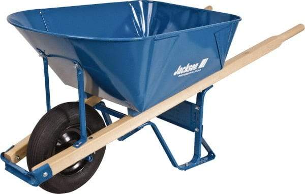 Jackson Professional Tools - 6 Cu Ft Capacity Wheelbarrow with 16" Pneumatic Wheel - Wood Handle, 58-1/2" Long x 26-3/4" Wide x 27" High, Blue - Benchmark Tooling