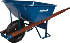 Jackson Professional Tools - 6 Cu Ft Capacity Wheelbarrow with 16" Pneumatic Wheel - Wood Handle, 58-3/4" Long x 25-1/2" Wide x 27" High, Blue - Benchmark Tooling