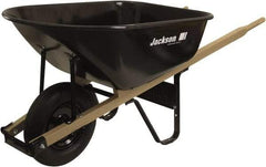 True Temper - 6 Cu Ft Capacity Wheelbarrow with 16" Pneumatic Wheel - Wood Handle, 58-3/4" Long x 25-1/2" Wide x 27" High, Black - Benchmark Tooling