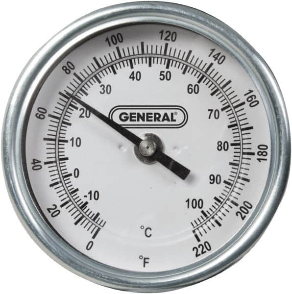 General - 36 Inch Long Stem, 3 Inch Dial Diameter, Back Connected Bi-Metal Thermometer - 220°Fahrenheit - Benchmark Tooling