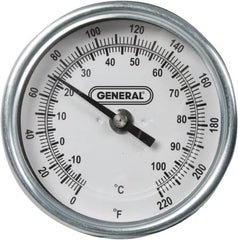 General - 36 Inch Long Stem, 3 Inch Dial Diameter, Back Connected Bi-Metal Thermometer - 220°Fahrenheit - Benchmark Tooling