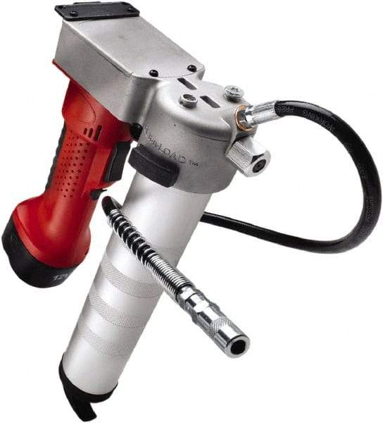 Legacy - 6,000 Max psi, Flexible Battery-Operated Grease Gun - 14 oz Capacity, 1/8 Thread Outlet, Bulk, Filler Pump & Cartridge Fill - Benchmark Tooling