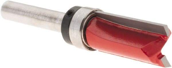 Freud - 1/2" Cut Diam, 1" Length of Cut, 10 Flute Flush Trim Edge Profile Router Bit - Carbide-Tipped, 1/4" Shank Diam, 2-5/8" OAL, Proprietary Coating - Benchmark Tooling