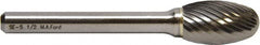 M.A. Ford - 5/8" Cut Diam, 1/4" Shank Diam, Oval Head Double Cut Burr - Carbide, Radius End, 1" LOC, 3" OAL - Benchmark Tooling