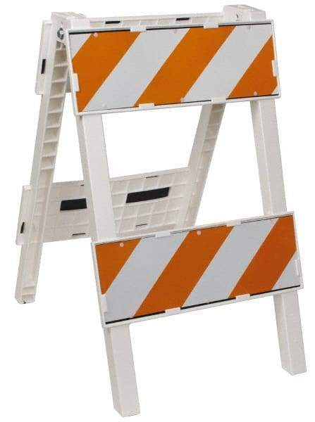 PRO-SAFE - 24 Inch Wide x 45-1/2 Inch High, Reflective, Plastic Type II Barricade - 14 Lbs., 8 Inch High x 24 Inch Wide Top Panel, White and Orange - Benchmark Tooling