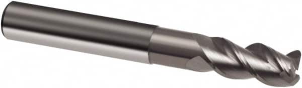 Guhring - 3/8", 9/16" LOC, 3/8" Shank Diam, 3" OAL, 3 Flute, Solid Carbide Square End Mill - Single End, Super-A Finish, Spiral Flute, 45° Helix, Right Hand Cut, Right Hand Flute, Series 3877 - Benchmark Tooling