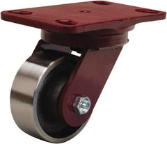 Hamilton - 4" Diam x 1-1/2" Wide x 5-5/8" OAH Top Plate Mount Swivel Caster - Forged Steel, 1,400 Lb Capacity, Straight Roller Bearing, 4-1/2 x 6-1/2" Plate - Benchmark Tooling