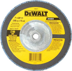 DeWALT - 60 Grit, 7" Disc Diam, 5/8-11 Center Hole, Type 27 Zirconia Alumina Flap Disc - 8,700 Max RPM, Fiberglass Backing, Arbor Attaching System, Coated - Benchmark Tooling