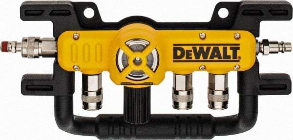 DeWALT - Aluminum Heavy Duty Quadraport Air Line Splitter with Regulator - 200 Max psi, 12-1/2" Long, 3/8 NPT Diam Inlet Fitting - Benchmark Tooling