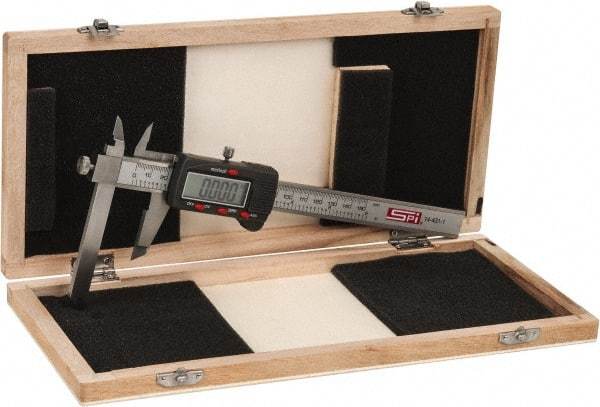 SPI - 0 to 150mm Range, 0.01mm Resolution, Electronic Caliper - Steel with 4-1/4" Steel Jaws, 0.03mm Accuracy - Benchmark Tooling