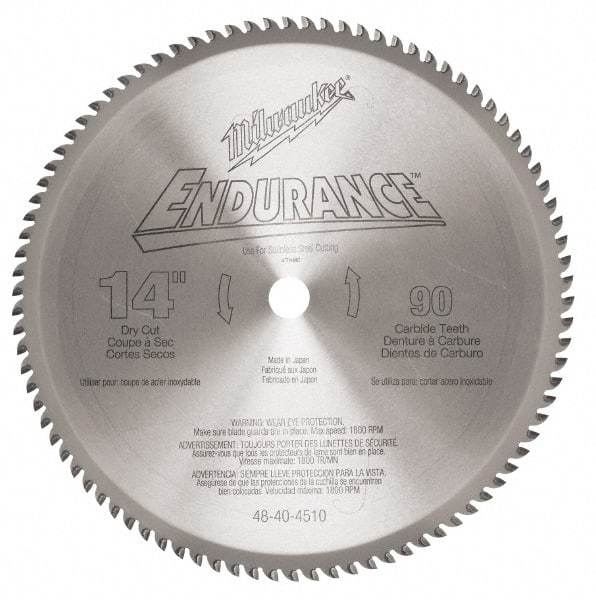 Milwaukee Tool - 14" Diam, 1" Arbor Hole Diam, 90 Tooth Wet & Dry Cut Saw Blade - Carbide-Tipped, Burr-Free, Clean, Smooth Action, Standard Round Arbor - Benchmark Tooling