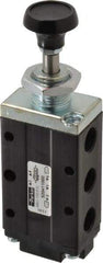 Parker - 0.83 CV Rate, 1/4" NPT Inlet Direct Air 4 Mechanical Spool Valve - 4 Way, 2 Position, 150 Max psi, Button Spring Return - Benchmark Tooling