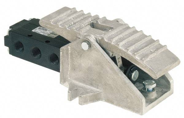 Parker - 0.83 CV Rate, 1/4" NPT Inlet Direct Air 2 Mechanical Spool Valve - 4 Way, 2 Position, 150 Max psi, Treadle Manual Return - Benchmark Tooling