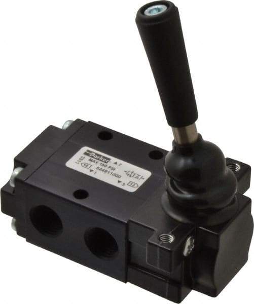 Parker - 0.83 CV Rate, 1/4" NPT Inlet Direct Air 4 Mechanical Spool Valve - 3 Way, 2 Position NC, 150 Max psi, Lever Spring Return - Benchmark Tooling