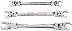 GearWrench - 3 Piece, 3/8" to 11/16", Finger Ratcheting Wrench/Flare Nut Wrench Set - Inch Measurement Standard, Chrome Finish - Benchmark Tooling