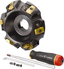 Kennametal - 5" Cut Diam, 1-1/2" Arbor Hole, 21.41mm Max Depth of Cut, 30° Indexable Chamfer & Angle Face Mill - 6 Inserts, LN.U 2210... Insert, Right Hand Cut, 6 Flutes, Series MEGA60 - Benchmark Tooling