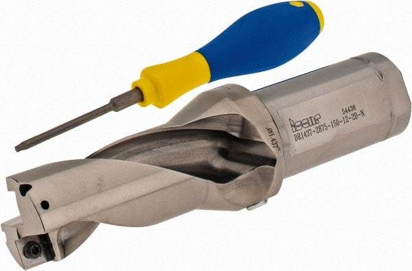 Iscar - 2.87" Max Drill Depth, 2xD, 1-7/16" Diam, Indexable Insert Drill - 2 Inserts, 1-1/2" Shank Diam, Straight Shank - Benchmark Tooling