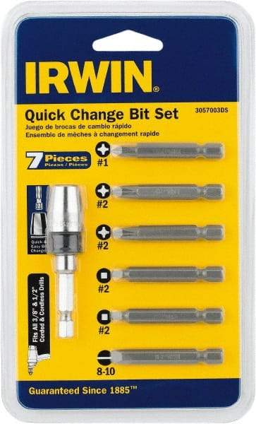 Irwin - 7 Piece, 1/4" Drive Screwdriver Drive Guide Set - #1 to #2 Phillips, 0.05 to 1/4" Hex, 1.27 to 10mm Hex, #1 & #2 Square Recess - Benchmark Tooling