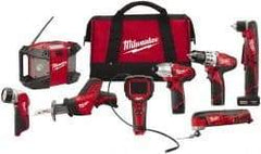 Milwaukee Tool - 12 Volt Cordless Tool Combination Kit - Includes 3/8" Drill/Driver, 3/8" Right Angle Drill Driver, Reciprocating Saw, Multi-Tool, 1/4" Hex Impact Driver & Radio, Lithium-Ion Battery Not Included - Benchmark Tooling