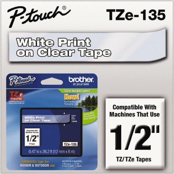 Brother - 1/2" Wide x 314.4" Long, Clear Plastic/Paper Tape Cassette - For Label Maker - Benchmark Tooling