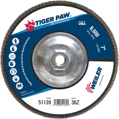 7″ Tiger Paw Abrasive Flap Disc, Flat, Phenolic Backing, 36Z, 5/8″-11 Arbor Hole - Benchmark Tooling