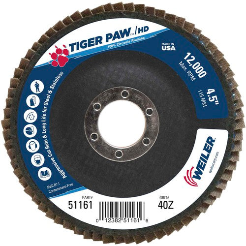 4 1/2″ × 7/8″-40 Grit - T27 Tiger Paw High Density Zirc Flap Disc Phenolic Back - Benchmark Tooling