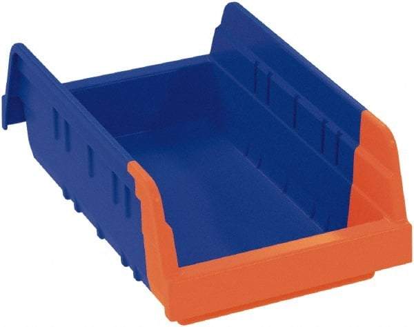 Akro-Mils - 11-5/8" Deep, Blue/Orange Hopper Shelf Bin - 4" High x 4-1/4" Wide x 11-5/8" Long - Benchmark Tooling