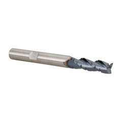 Kennametal - 1/4" Diam, Coarse Pitch, 3/4" LOC, 3 Flute Solid Carbide 0.02" Corner Radius Roughing End Mill - AlTiN Finish, 2-1/2" OAL, 1/4" Shank Diam, Centercutting, 30° Helix - Benchmark Tooling