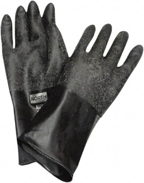 North - Size L (9), 14" Long, 14 mil Thick, Butyl Chemical Resistant Gloves - Rough Finish, Rolled Cuff, Black, FDA Approved - Benchmark Tooling