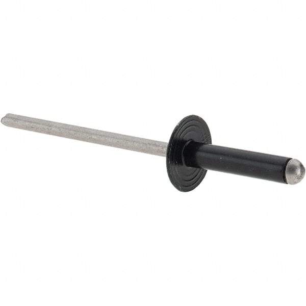 Made in USA - Large Flange Head Aluminum Open End Blind Rivet - Stainless Steel Mandrel, 1/32" to 11/64" Grip, 3/8" Head Diam, 1-1/8" Max Hole Diam, 0.563" Length Under Head, - Benchmark Tooling