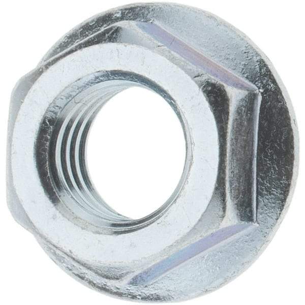 Value Collection - 3/8-16, 3/4" Flange Diam, Serrated Flange Nut - Grade Grade 2 Steel, Zinc-Plated Finish, 0.347" Flange Height - Benchmark Tooling