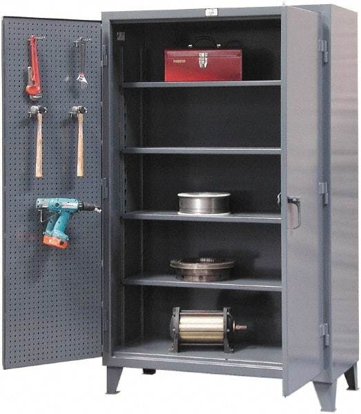 Strong Hold - 4 Shelf Pegboard Storage Cabinet - Steel, 72" Wide x 24" Deep x 78" High, Dark Gray - Benchmark Tooling