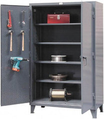 Strong Hold - 4 Shelf Pegboard Storage Cabinet - Steel, 48" Wide x 24" Deep x 72" High, Dark Gray - Benchmark Tooling