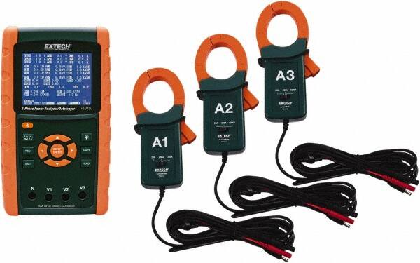 Extech - 3 Phase, 600 VAC, 0.01 to 1,200 Amp Capability, 45 to 65 Hz Calibration, LCD Display Power Meter - 0.5 Current Accuracy, 0.5 Voltage Accuracy - Benchmark Tooling