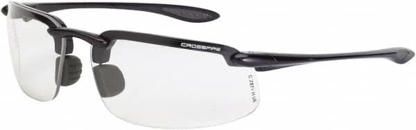 CrossFire - Clear Lenses, Frameless Safety Glasses - Scratch Resistant, Black Polycarbonate Frame, Size Universal, Wrap Around - Benchmark Tooling