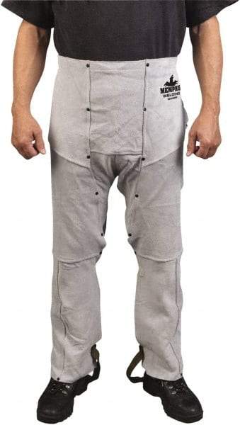 MCR Safety - Size Universal Leather Welding Chaps - No Pockets, 38" Inseam, Gray - Benchmark Tooling