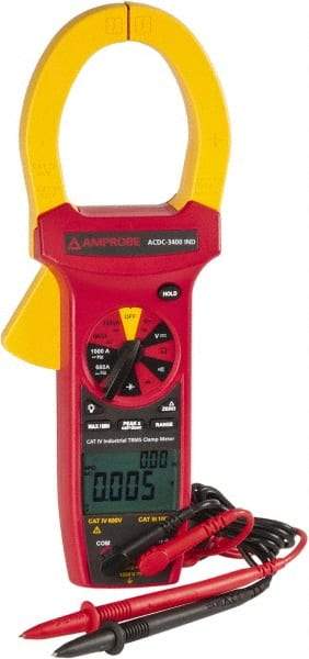 Amprobe - ACDC-3400 IND, CAT IV, CAT III, Digital True RMS Clamp Meter with 2.2441" Clamp On Jaws - 750 VAC, 1000 VDC, 1000 AC/DC Amps, Measures Voltage, Capacitance, Current, Frequency, Resistance - Benchmark Tooling