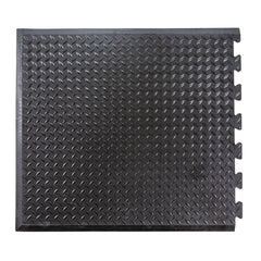 Anti-Fatigue Mat:  31.0000″ Length,  28.0000″ Wide,  1/2″ Thick,  Natural Rubber,  Beveled Edge,  Medium Duty Raised Diamond,  Black,  Dry