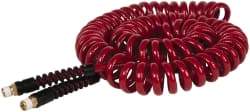 PRO-SOURCE - 1/4" ID, 1/4 Thread, 25' Long, Red Polyurethane Coiled & Self Storing Hose - 220 Max psi, Male Swivel x Male Swivel - Benchmark Tooling