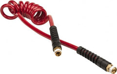 PRO-SOURCE - 5/16" ID, 3/8 Thread, 5' Long, Red Polyurethane Coiled & Self Storing Hose - 185 Max psi, Male Swivel x Male Swivel - Benchmark Tooling