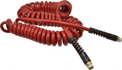 PRO-SOURCE - 5/16" ID, 3/8 Thread, 25' Long, Red Polyurethane Coiled & Self Storing Hose - 185 Max psi, Male Swivel x Male Swivel - Benchmark Tooling