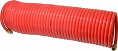 PRO-SOURCE - 3/8" ID, 3/8 Thread, 50' Long, Red Nylon Coiled & Self Storing Hose - 310 Max psi, Male Swivel x Male Swivel - Benchmark Tooling