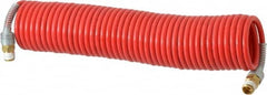 PRO-SOURCE - 3/16" ID, 1/4 Thread, 25' Long, Red Nylon Coiled & Self Storing Hose - 287 Max psi, Male Swivel x Male Swivel - Benchmark Tooling