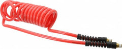 PRO-SOURCE - 5/16" ID, 1/4 Thread, 10' Long, Red Polyurethane Coiled & Self Storing Hose - 120 Max psi, Male Swivel x Male Swivel - Benchmark Tooling