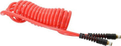 PRO-SOURCE - 5/16" ID, 1/4 Thread, 15' Long, Red Polyurethane Coiled & Self Storing Hose - 120 Max psi, Male Swivel x Male Swivel - Benchmark Tooling