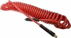 PRO-SOURCE - 5/16" ID, 1/4 Thread, 25' Long, Red Polyurethane Coiled & Self Storing Hose - 120 Max psi, Male Swivel x Male Swivel - Benchmark Tooling