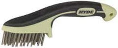 Hyde Tools - 1-1/8 Inch Trim Length Stainless Steel Scratch Brush - 3-1/4" Brush Length, 8-3/4" OAL, 1-1/8" Trim Length, Plastic with Rubber Overmold Ergonomic Handle - Benchmark Tooling